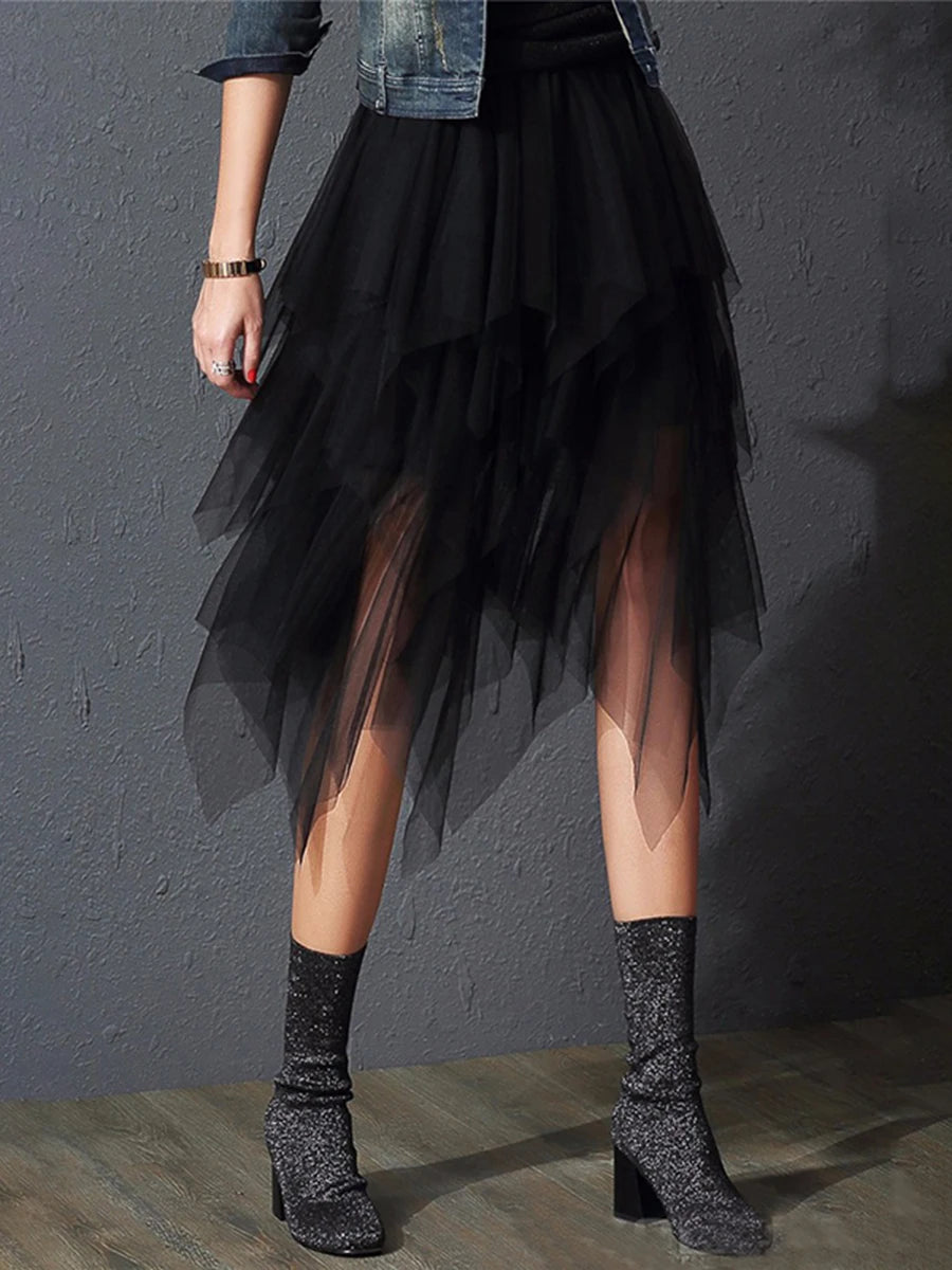 Women Tutu Tulle Skirt Elegant High Waist Mesh Tiered Layered Half Skirt Female Prom Party Midi Skirt for Summer Fairycore Y2K