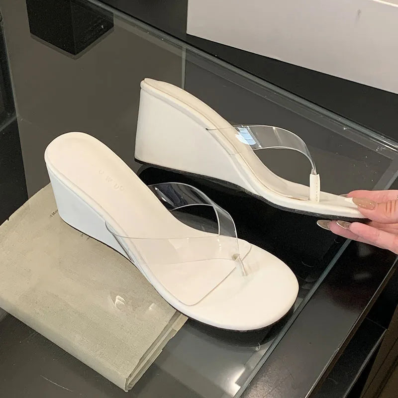 Fashion Transparent Women Wedges Slippers Shoes Female Flip flops Sandals Slides Round Toe Ladies Wedges Slippers Shoes Pumps