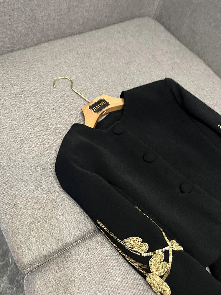 TWOTWINSTYLE Embroidery Two Piece Set For Women O Neck Long Sleeve Spliced Button Top High Waist Skirt Chic Sets FemaleKSE511331