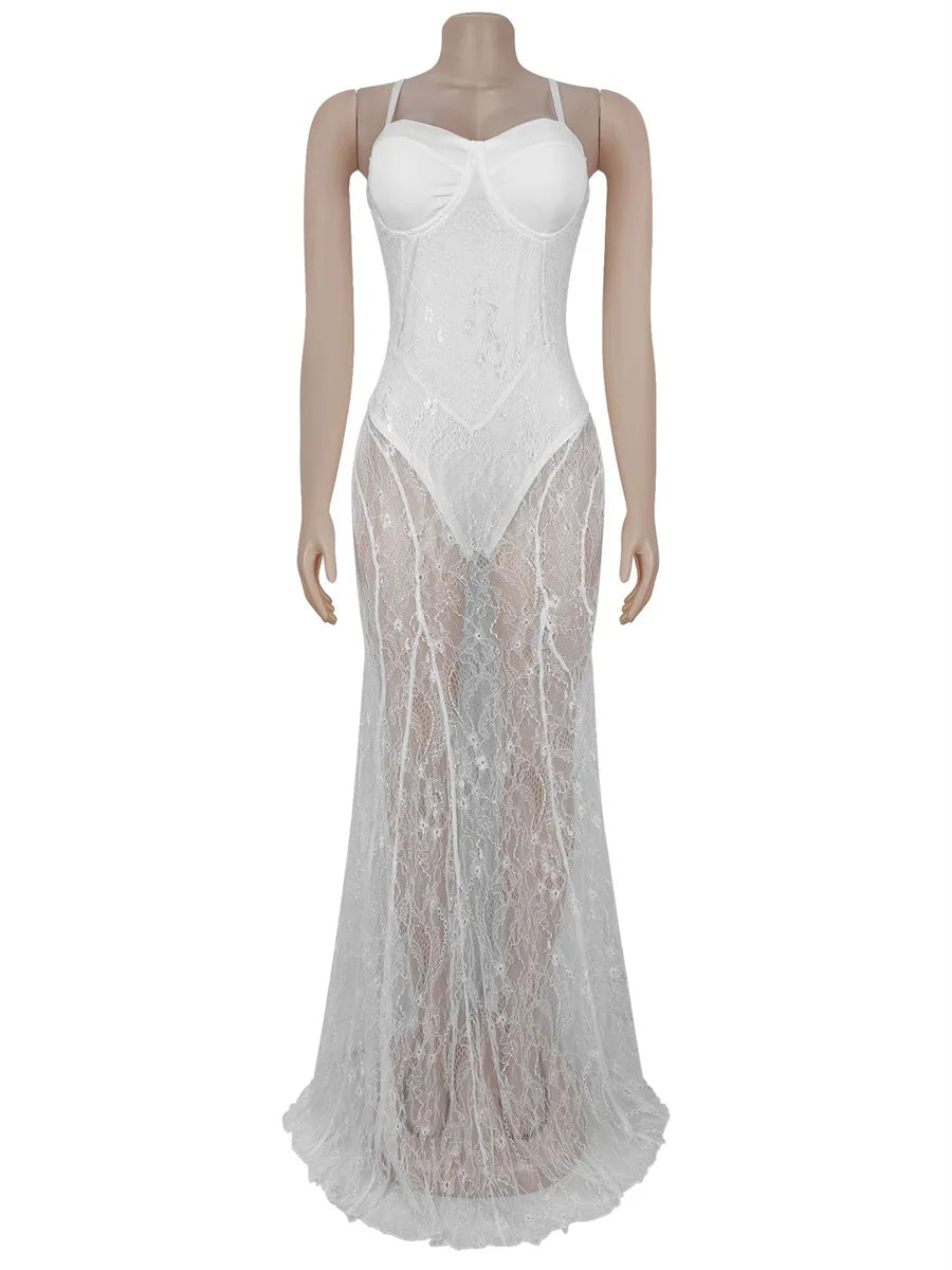 Weird Puss Sexy Mesh Jacquard Dress Women See Through Patchwork Sleeveless Backless Stretch Skinny Midnight Party Club Vestidos