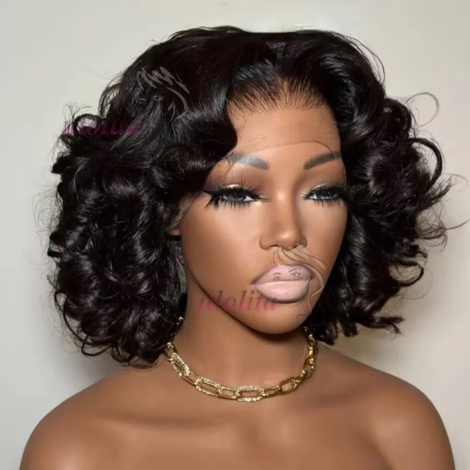 100% Raw Indian Virgin Hair Bouncy Wave 4x4 HD Lace Closure Wigs Wear and Go Ombre Chocolate brown #4 Bouncy Curly Glueless Wigs