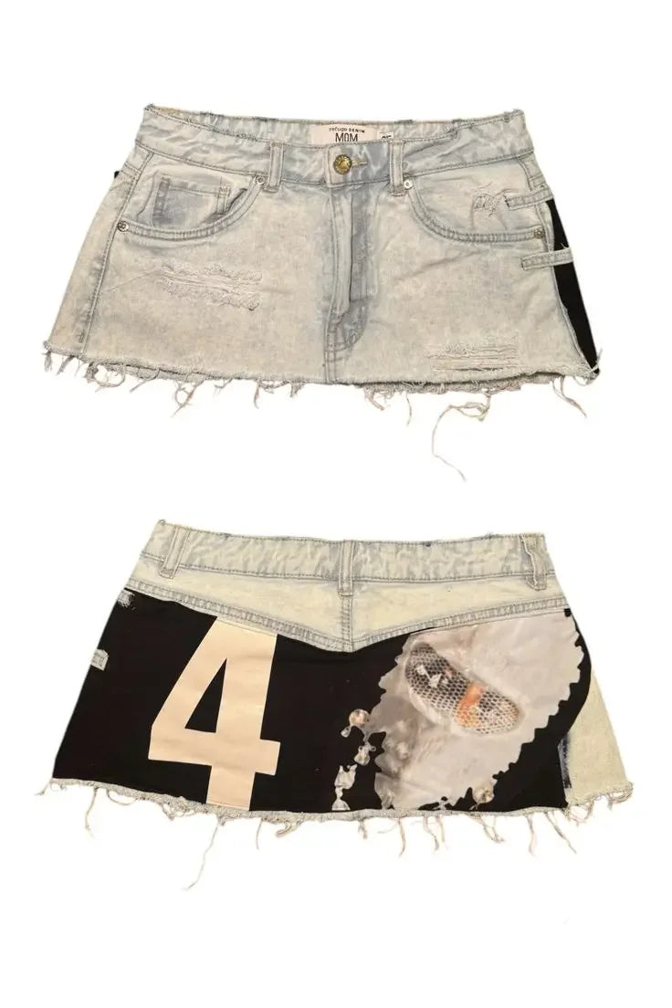Gothic Fashion American Digital Splicing Mesh Skirt Y2K Shorts Women' Sweetheart Washed Baggy Shorts High Waist Slim Mini Skirt