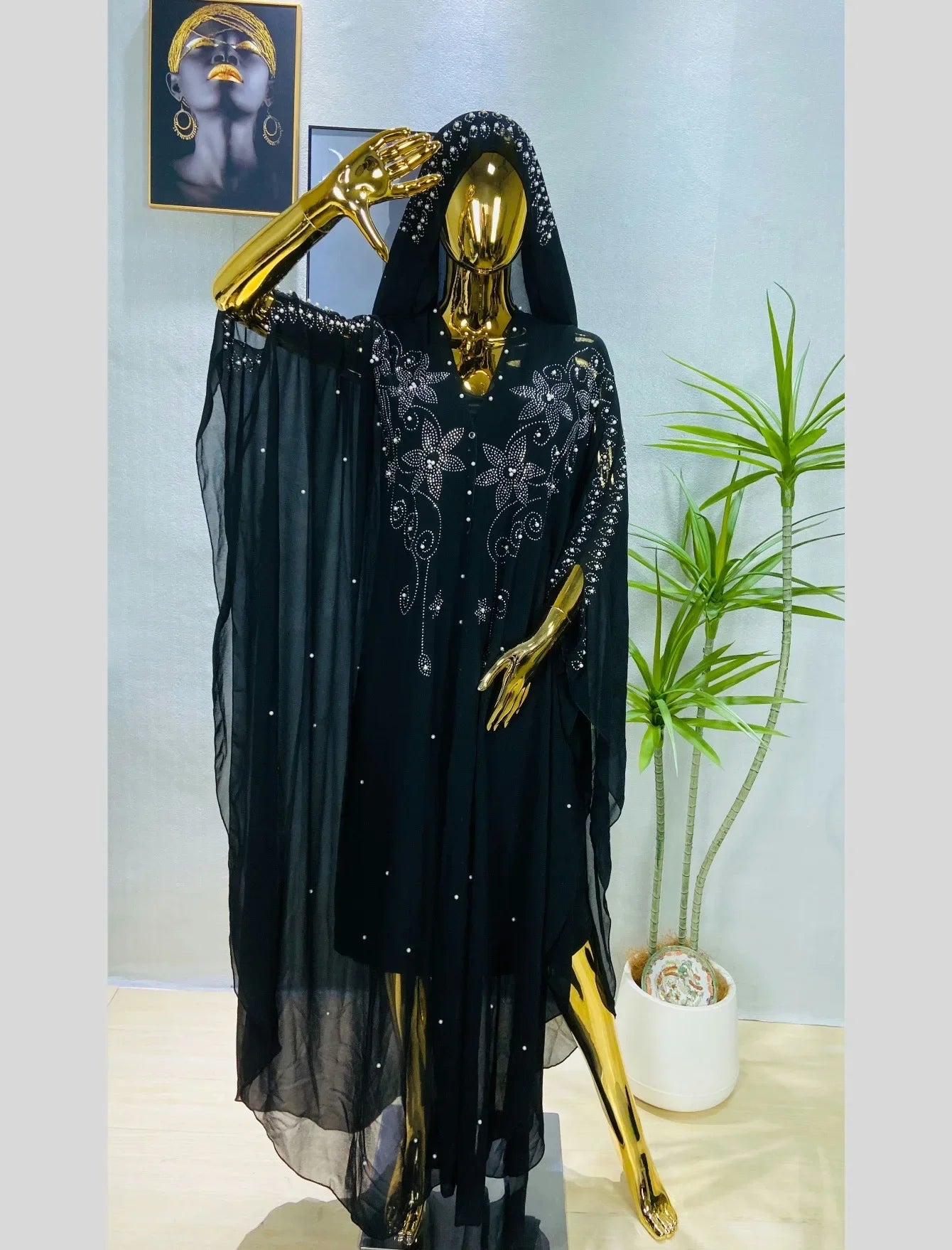 New Style Embroidered Beaded Diamond Stitching Muslim Dress African Large Size Women's Clothing Hooded Long Gown