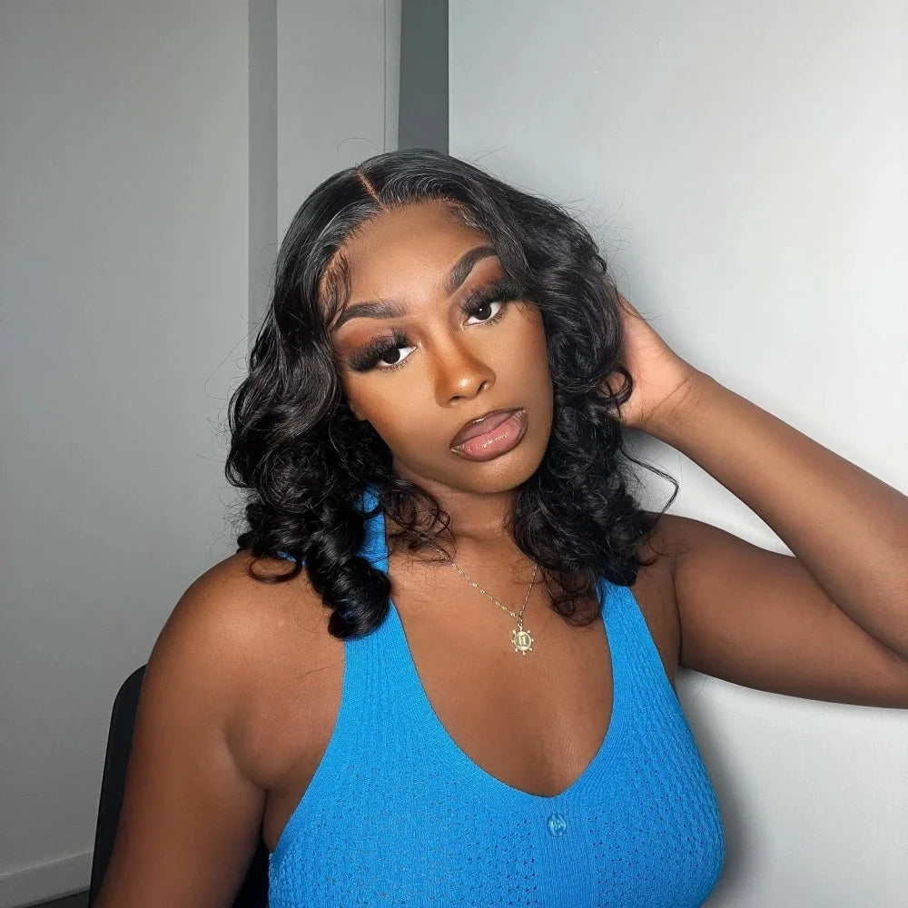 Black Body Wave Bob Wigs 13x4 Lace Frontal 4x4 Closure Lace Front Pre Plucked 100% Human Hair Wig Loose Water Wave Short Bob Wig