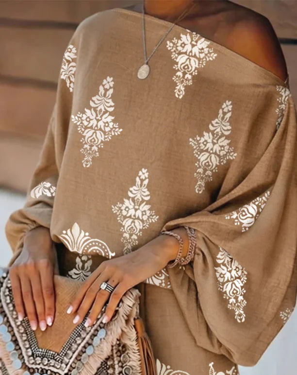 Vintage Floral Off Shoulder Top and Shorts Set for Women