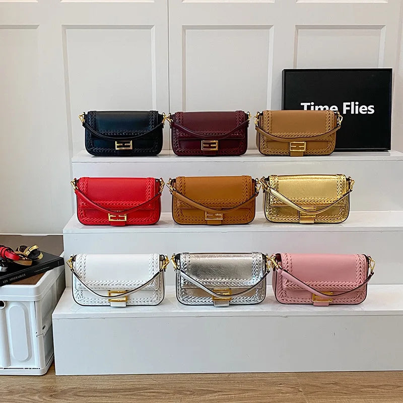 2025 Designer Shoulder Bag Collection - Bamboo Woven Crossbody Saddle Bag, Elegant Top Handle Hobo Purse with Chain Strap
