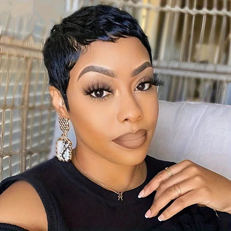 Brown Short Pixie Human Hair Wigs Brown Short Wigs For Black Women Full Machine Made Wig Short Brown Wig Pixie Cut Wigs