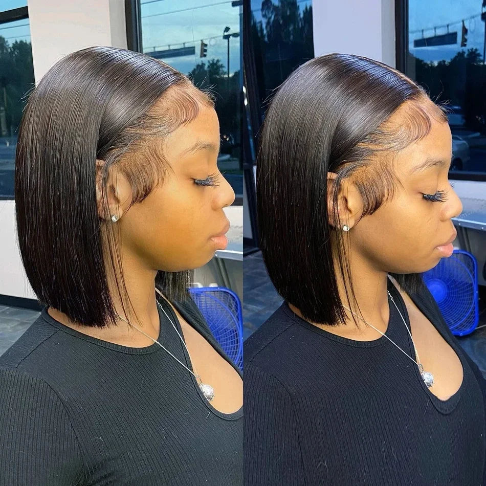 Straight Bob Wig Human Hair 200 Density Transparent 13x4 Lace Frontal Human Hair Wigs For Women Natural Color 100% Peruvian Hair