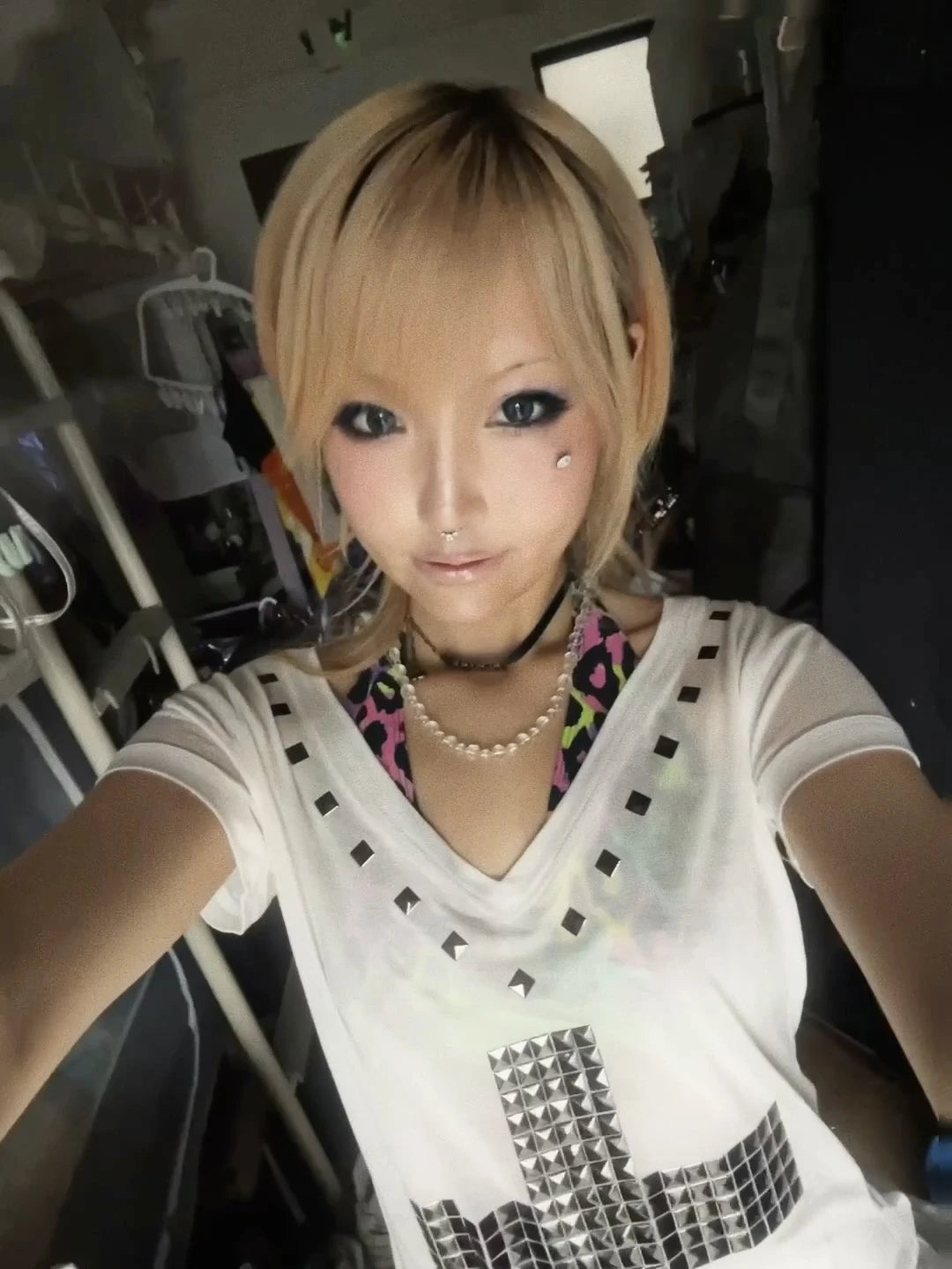 Karrram Japanese Y2k Metal Cross Print T-shirt Vintage Harajuku Short Sleeve Sheer Tops Trashy 2000s V-neck Streetwear Grunge