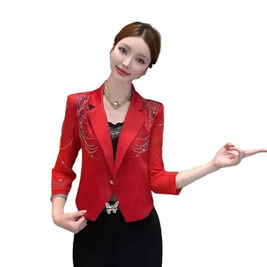 Women Blazers Coat Hot Stamping Slim Fit Seven Quarter Sleeve Jacket for Women in Spring 2025, New Niche Top