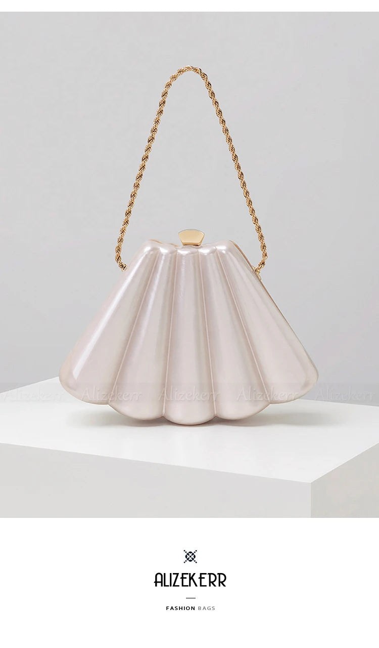 Alizekerr Fan-shaped Acrylic Box Evening Bags Women Luxury Designer Elegant Metal Chain Clutch Purses And Handbags Wedding Party