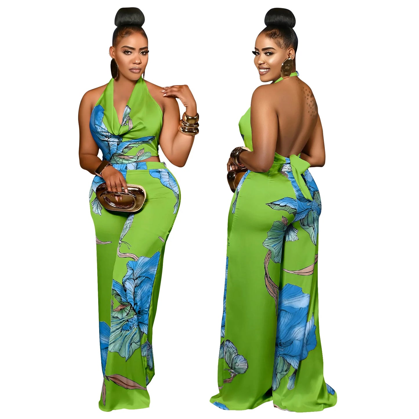 CM.YAYA Women's Set Pile Collar Elegant Floral Print Top and Wide Leg Pants Suit 2025 Summer Two 2 Piece Sets Outfit Tracksuit