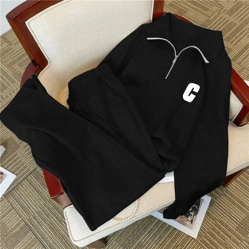 Large Collar Casual Sports Suit for Women, Autumn Loose and Stylish Fashion Hoodie Two-piece Set Juicy Couture Tracksuitpant Set