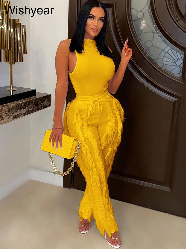 Drawstring Fringed Two Piece Set