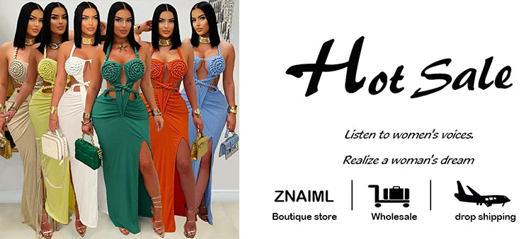 Znaiml Women's Elegant Evening Halter Hollow Backless Slit Bodycon Maxi Dresses Sexy Beach Holiday Party Club Birthday Vestidos