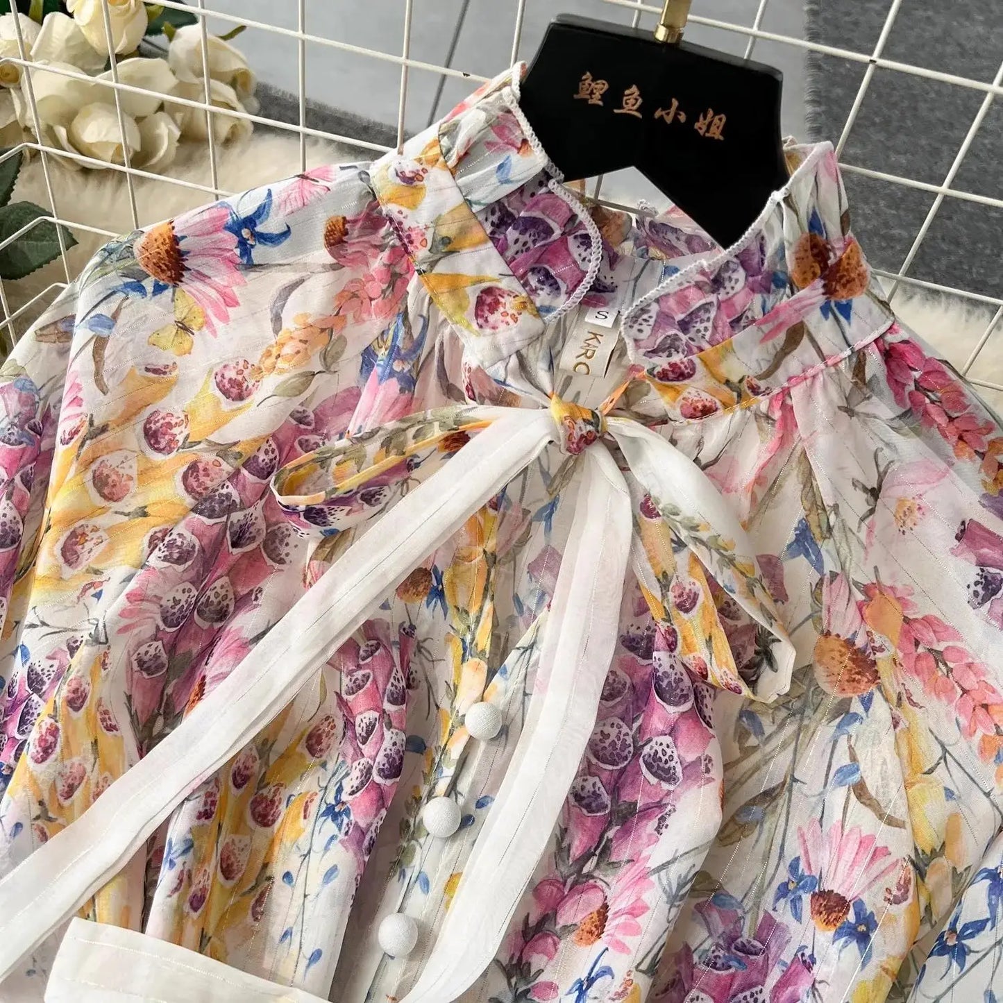 Women's Outfits Bright Silk Chiffon Shirt Blouse Top + Belt Shorts Two Piece Sets Summer Holidays Lavender Flower Shorts Suit