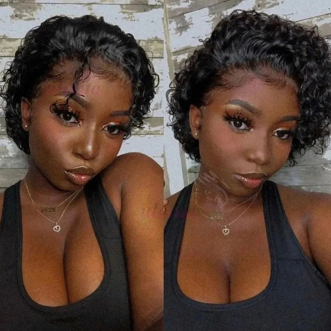 Pixie Curls 100% Human Hair 13x4 Lace Frontal Wigs Pixie Cut Short Bob Human Hair Wig Transparent Lace Front Human Hair Wig