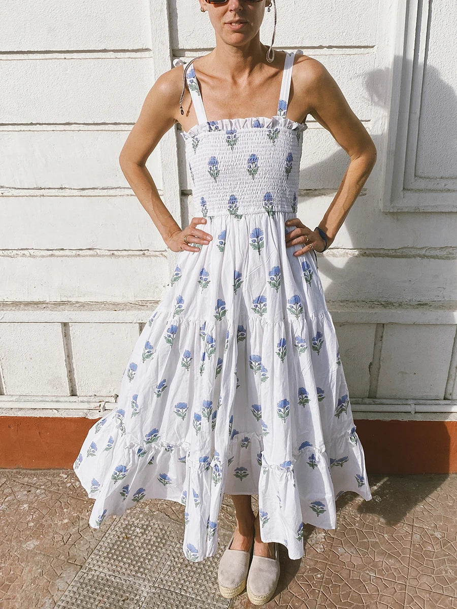 Women'S Sleeveless Printed Lace Up Dress Casual Summer Printed Lace Up A-Line Party Dress Suitable For Holiday Beach Street Wear