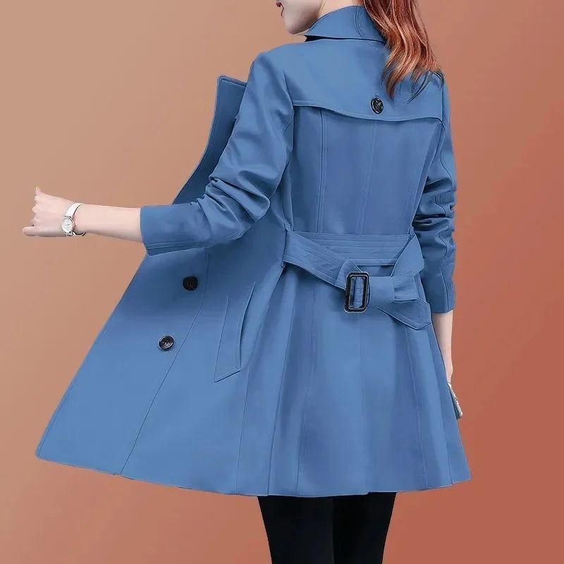 2025 New Trench Coat Midi Length Fashion Korean Elegant Khaki Black Loose Women's Windbreaker Coat Casual Double Breasted Tops