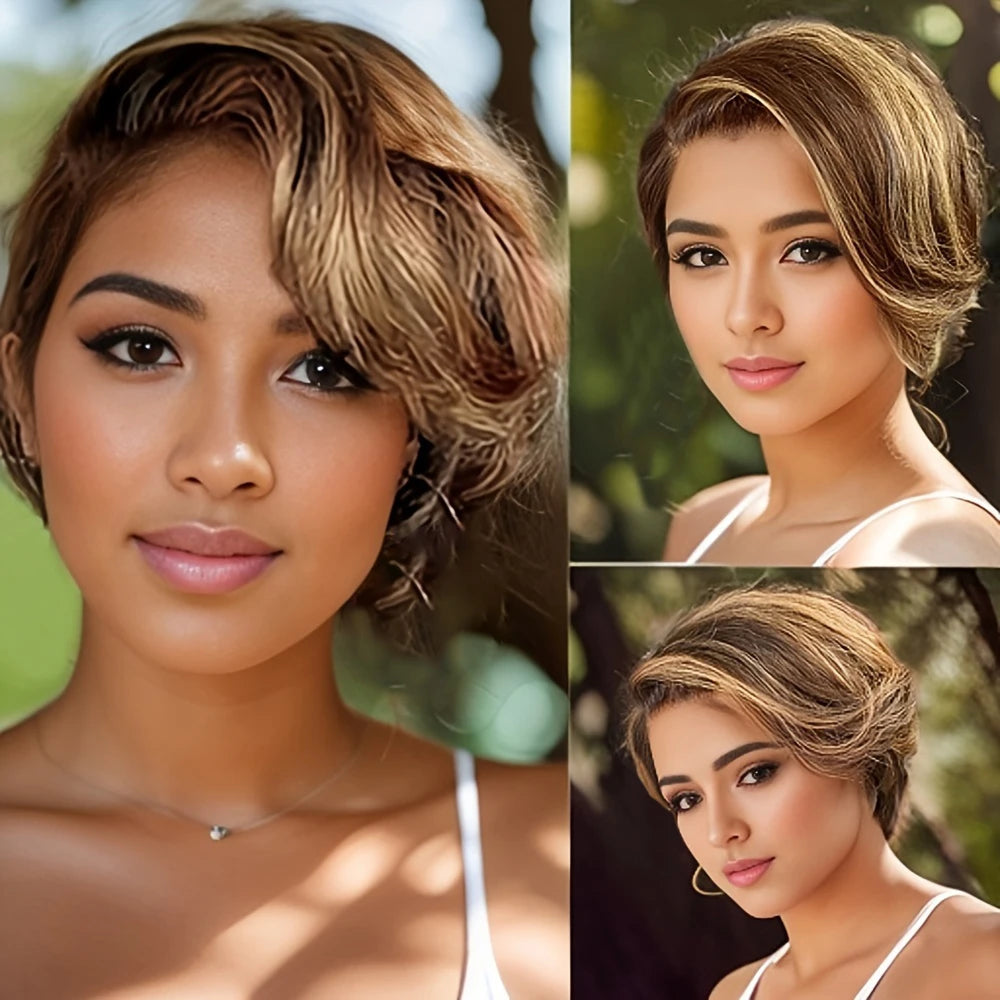 Pixie Cut Wig 13x1 Transparent Lace Human Hair Wigs Natural Color 4/27 For Women Short Bob Wig T Part Lace Wig