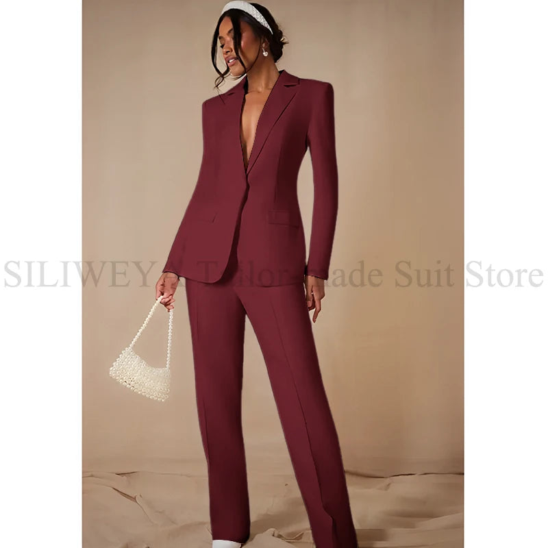 Luxury White Women's Clothing Single Breasted 2 Pieces Jacket Pants Female Suits Office Banquet Party Lady's Blazers Sets