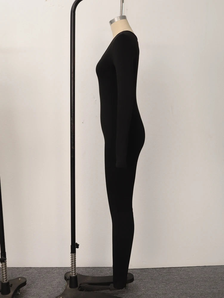 Spring Summer New Women's Long Sleeve Solid Color Skinny Jumpsuit Fashion Sports Fitness Pullover Casual Wear