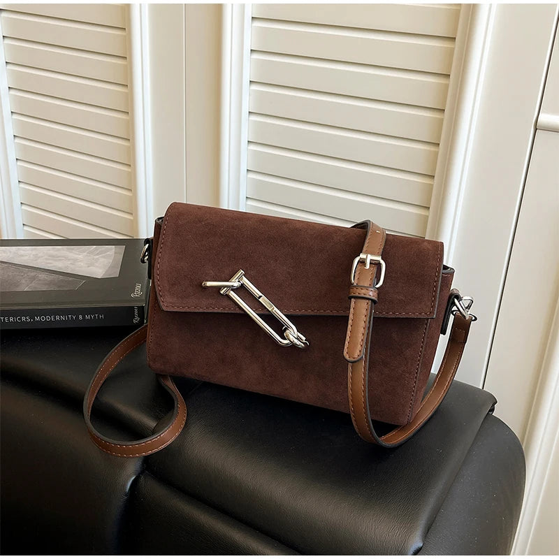 Retro Frosted New Shoulder Bag Women Autumn And Winter Suede High-end Fashion Women's Wallet Versatile Texture Small Square Bag