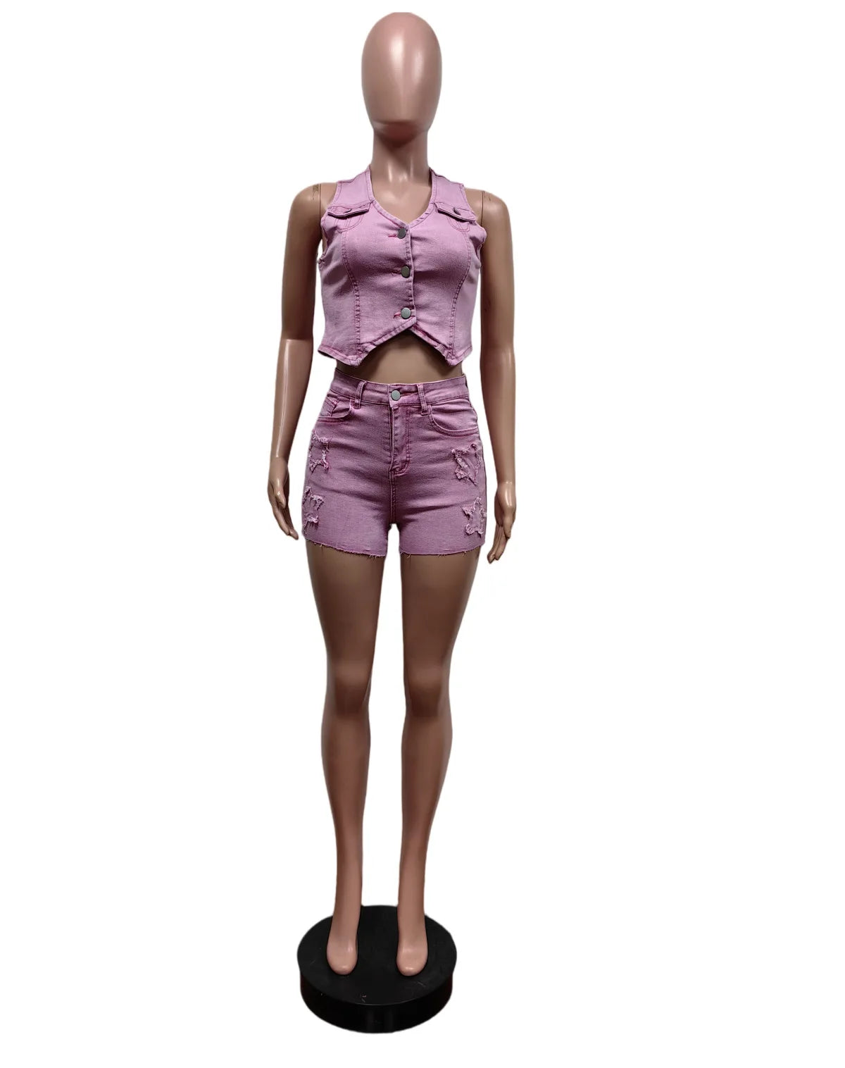 CM.YAYA Denim Women's Set sleeveless vests Jacket +Shorts Jeans Suit Street Cargo Tracksuit Two Piece Set Fitness Outfits
