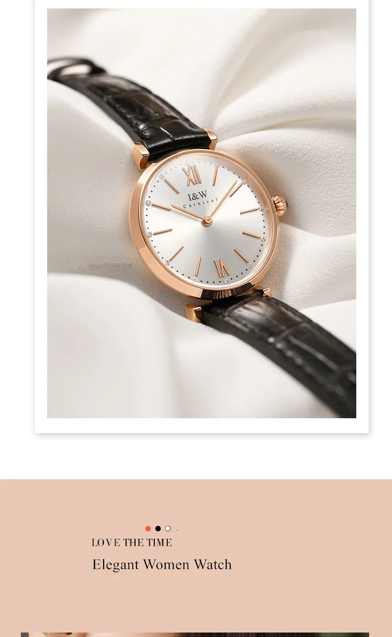 Montres Femmes CARNIVAL Brand Fashion Watches Ladies Luxury Girls Rose Gold Quartz Wrist Watch for Women Waterproof Reloj Mujer