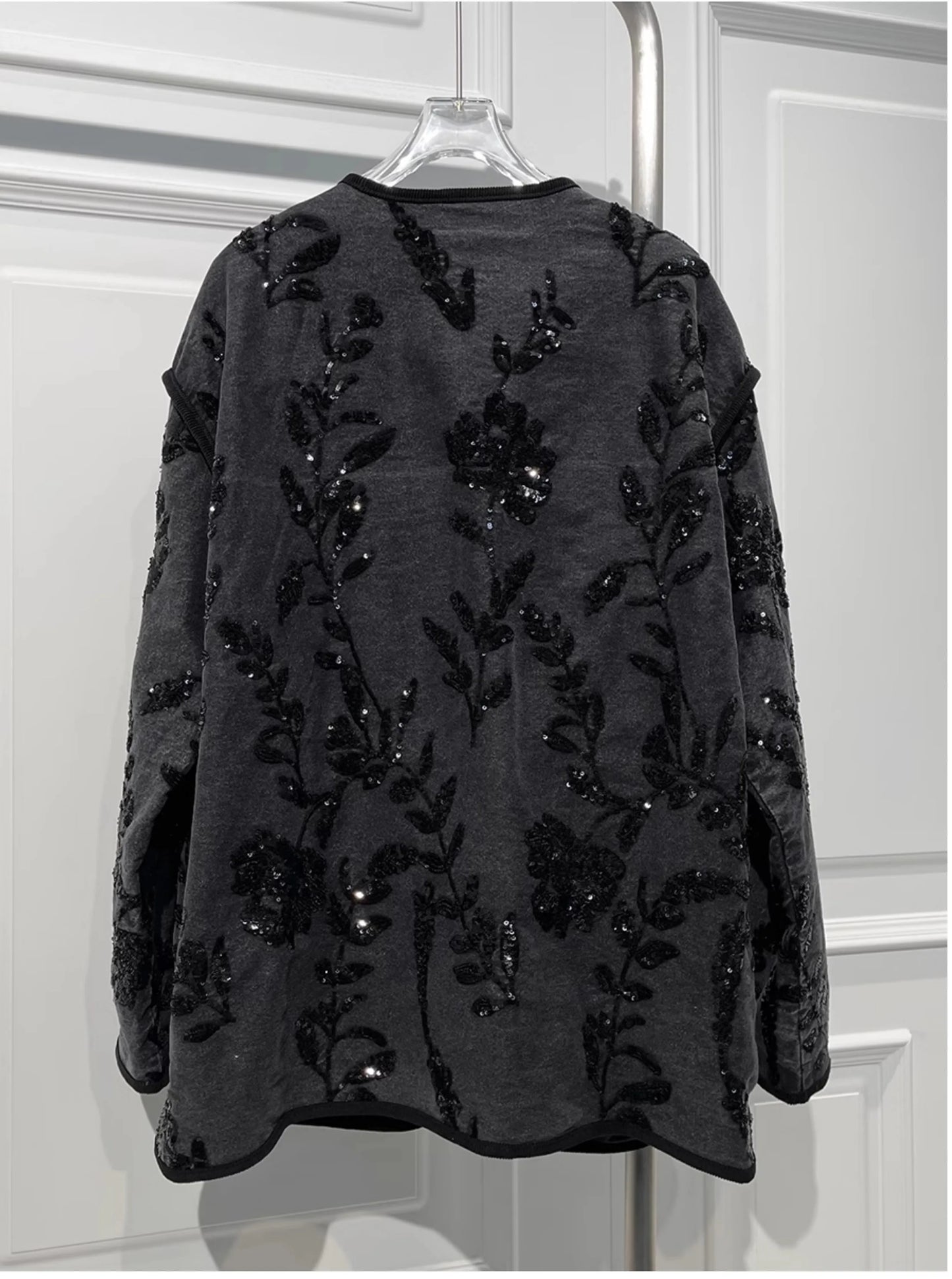 Fashion Versatile Heavy Industry Embroidered Flower Denim Jackets for Women Spring New Loose Casual Mid-length Sequined Jacket