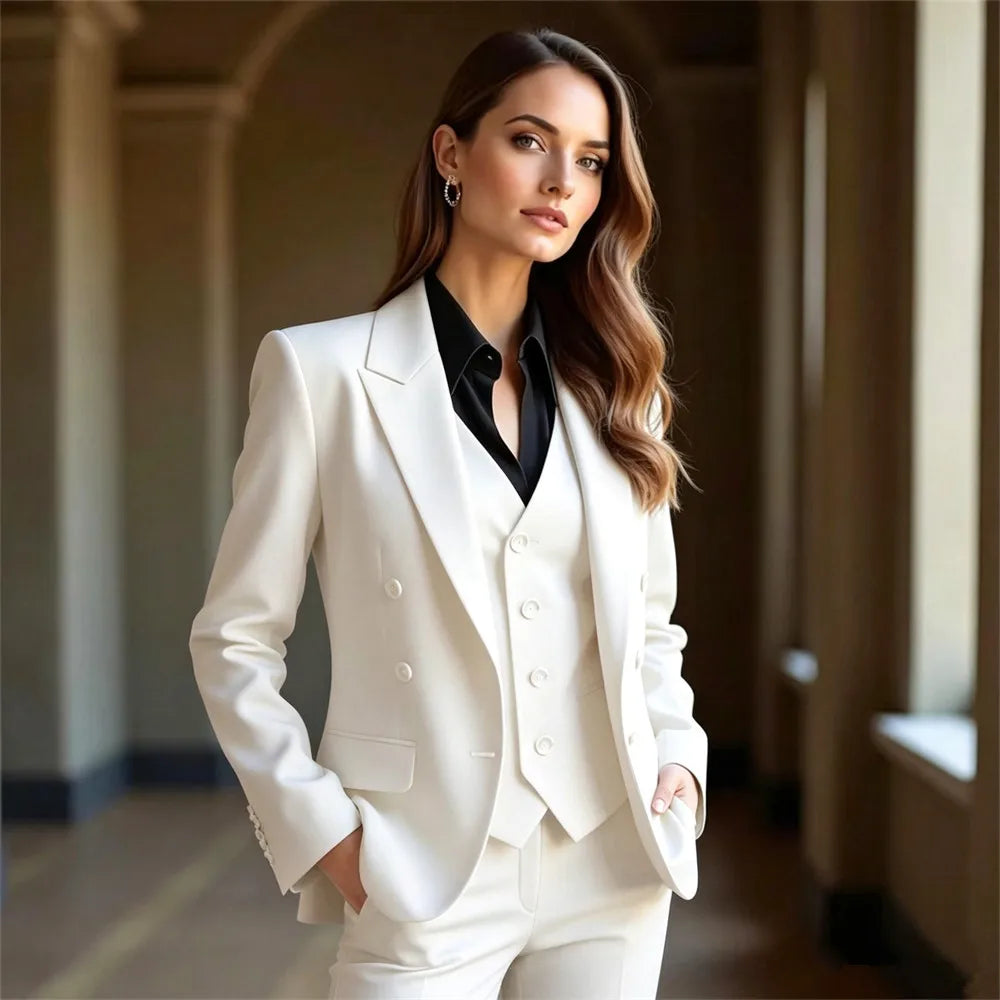 Black 3-Piece Women's Suit Women Tuxedo Suit Blazer Dress Prom Slim Fit Formal Office Lady Blazer Set (Jacket+Vest+Pants)
