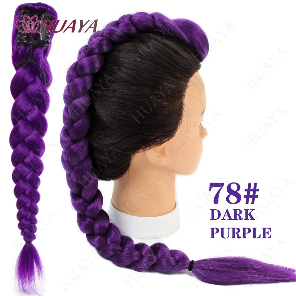 Purple Braided Clip In Synthetic Ponytail Extensions For Women