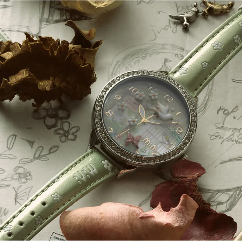 M:N: Brand Fashion Watch Ladies Luxury Hand-made 3D Bird Girl Gift Quartz Wristwatches Waterproof Luminous for Women Reloj Mujer
