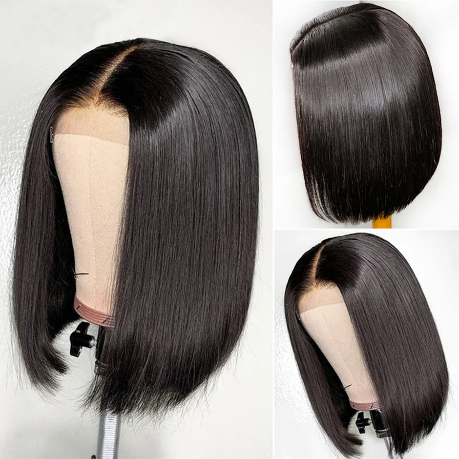 Straight Short Bob Wig 13x4 Lace Front Human Hair Wigs for Women Transparent Lace Frontal Wig Bleached 4x4 Pre Plucked Bob Wig