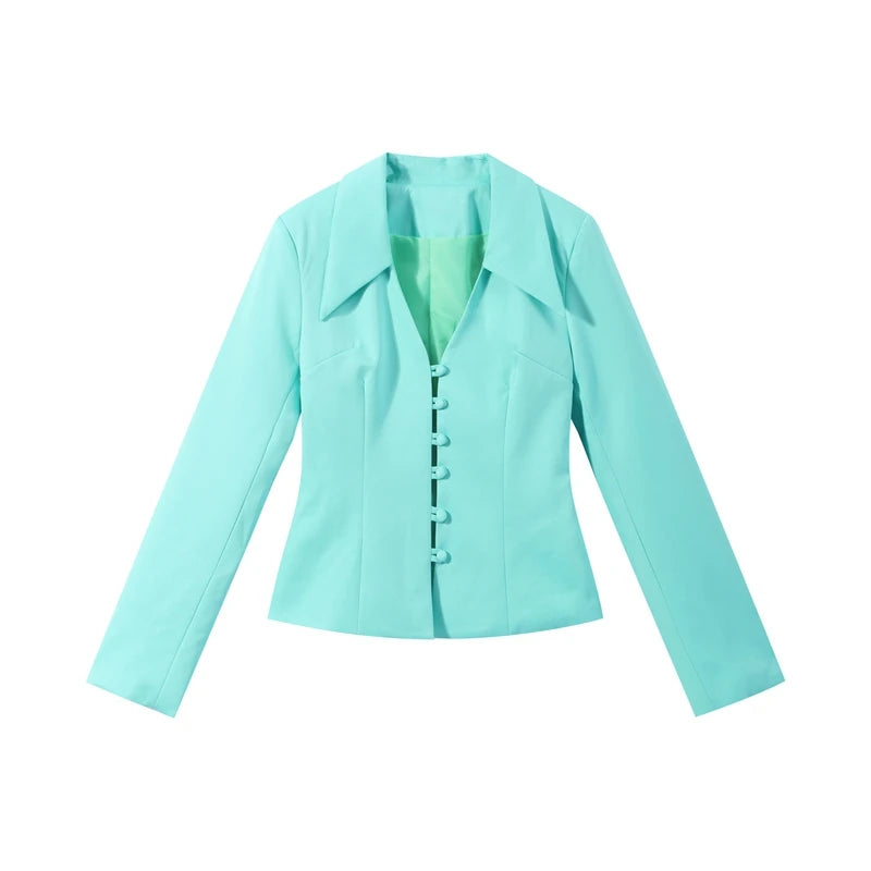 Turn-Down Collar Tailored Blazer Skirt Set for Women