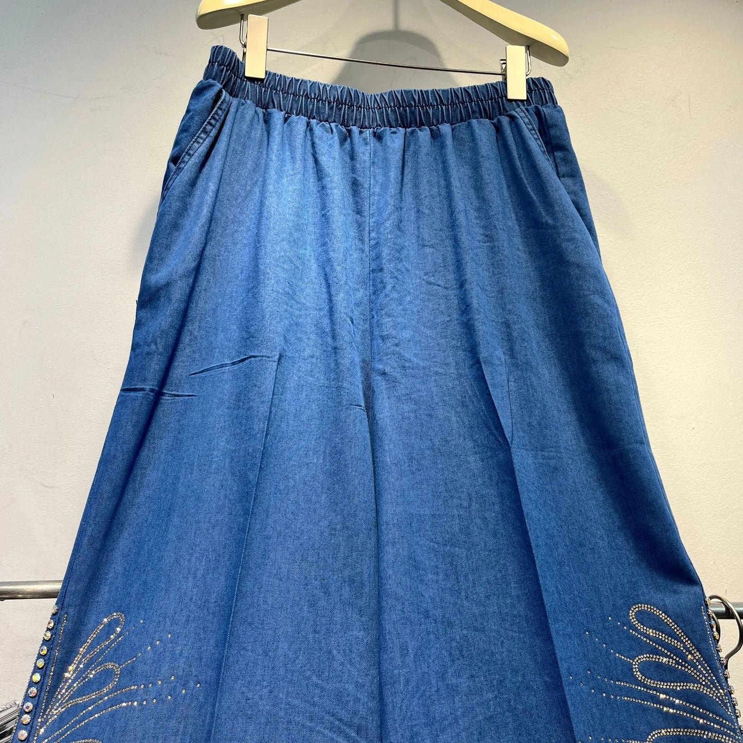 Heavy Industry Hot Diamond Temperament Pants Set 2025 Summer New Fashion Loose Shirt Top Wide Leg Pants Women's Two-piece Set