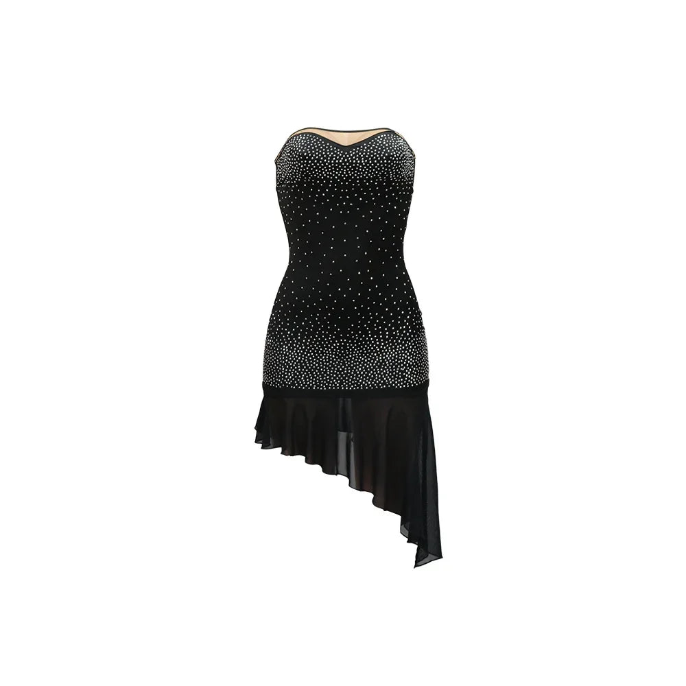 Sexy Solid Color Strapless Rhinestone Decor Backless Irregular Party Dress