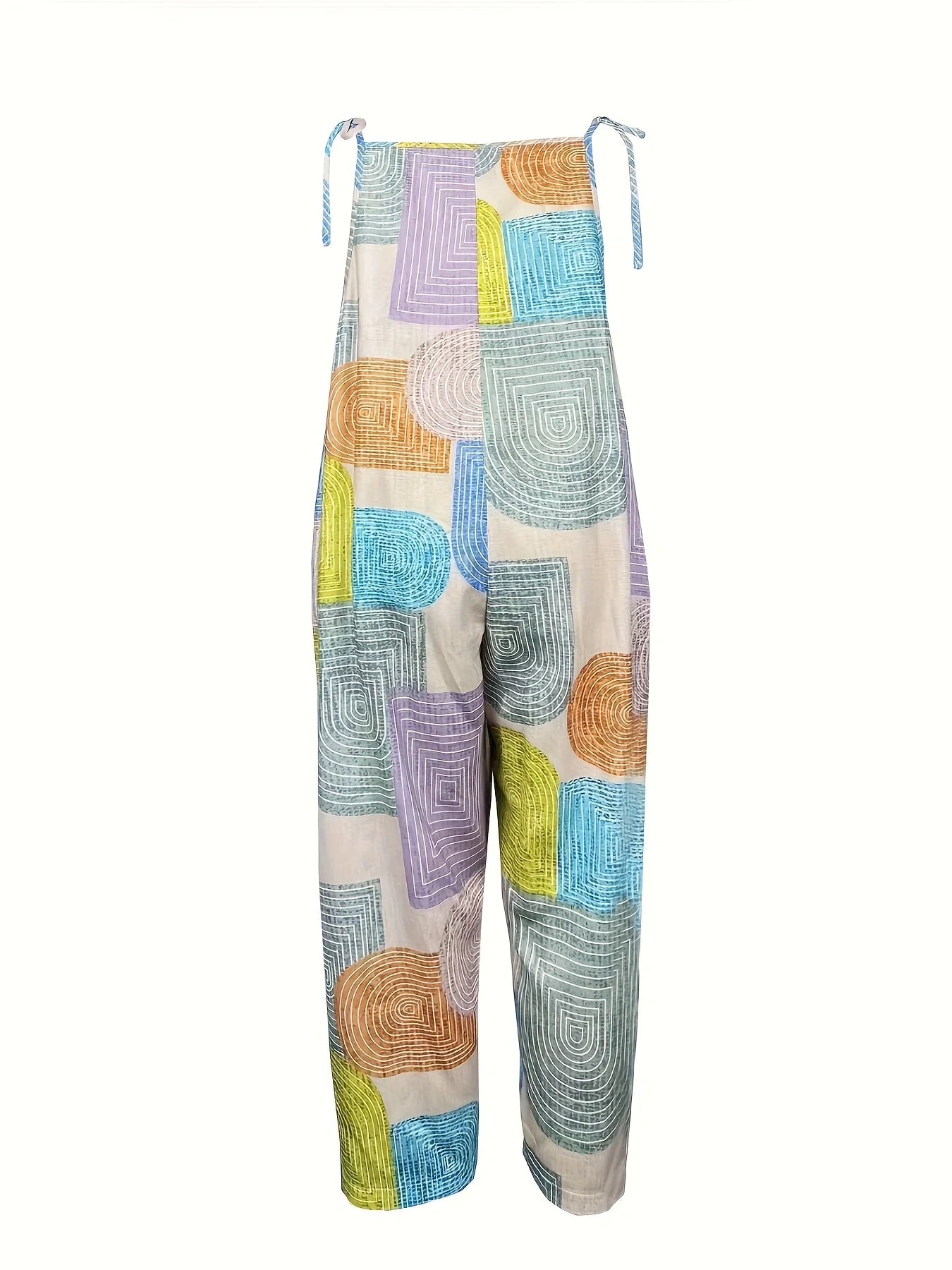 Summer 2025 Women's Halter One-shoulder Color Block Printed Jumpsuit Overalls