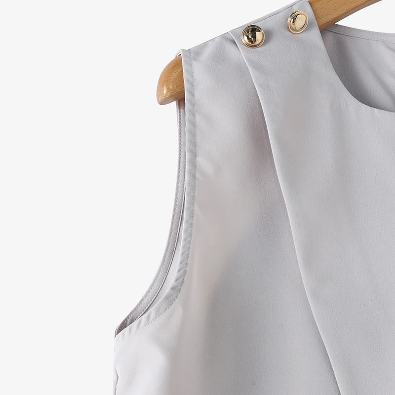 ZANZEA Elegant Round Neck Tank Tops Women Office Lady Buttons Camis 2024 Summer Sleeveless Tanks Fashion Irregular Solid Vests