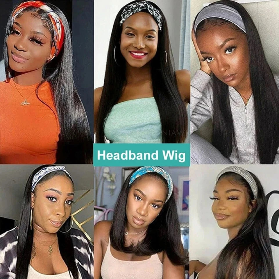 Short Curly Pixie Cut Headband Wig Water Wave Remy 100% Brazilian Human Hair Scarf Wigs For Women Machine Made Long Straight Wig