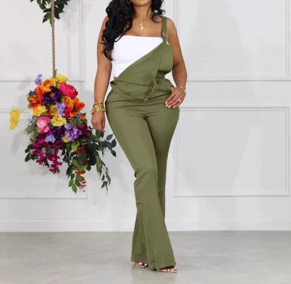 Elegant Long Jumpsuit Woman Streetwear Fashion 2024 Summer New Fashion Casual Pocket Design Slit Suspender Sexy Bodysuit Pants