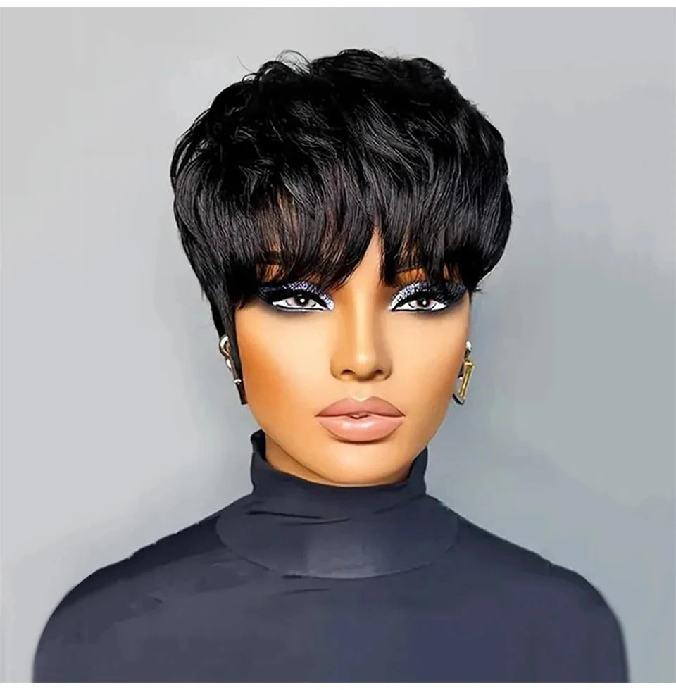 Short Wig For Women Human Hair Wigs Pixie Cut Wig Real Human Hair Machine Made Pixie Wigs Short Layered Haircut Straight Wigs