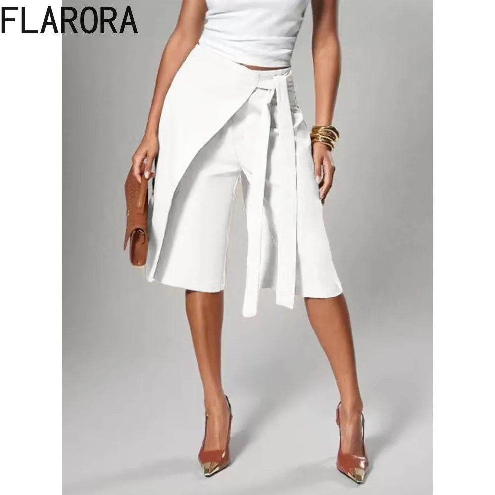 Patchwork Elastic Waist Wide Leg Pants for Women