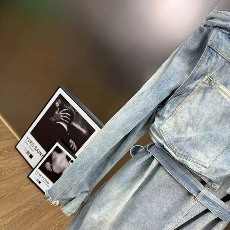 KUCLUT 2025 Autumn Fashion Elegant Turn-Down Collar Washed Denim Trench For Women With Belt Loose Street Style Coat 1A66505