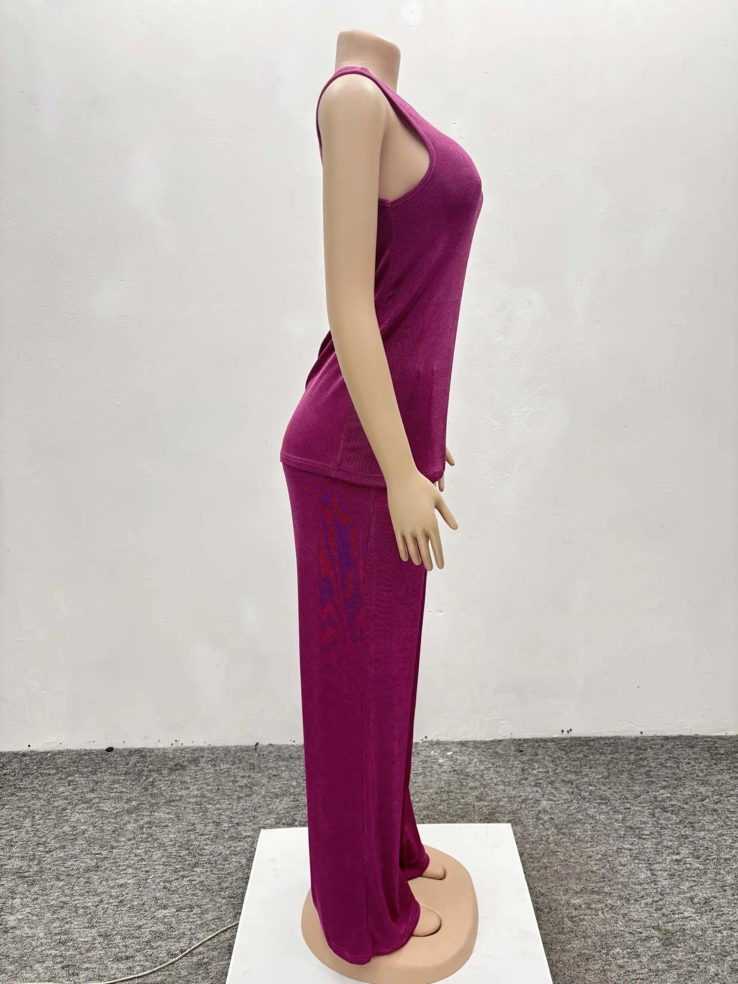 CM.YAYA Fashion Pleated Draped Women Set Sleeveless Tops + Wide Leg Pants 2025 Summer Two 2 Piece Sets Africa Outfits Tracksuit