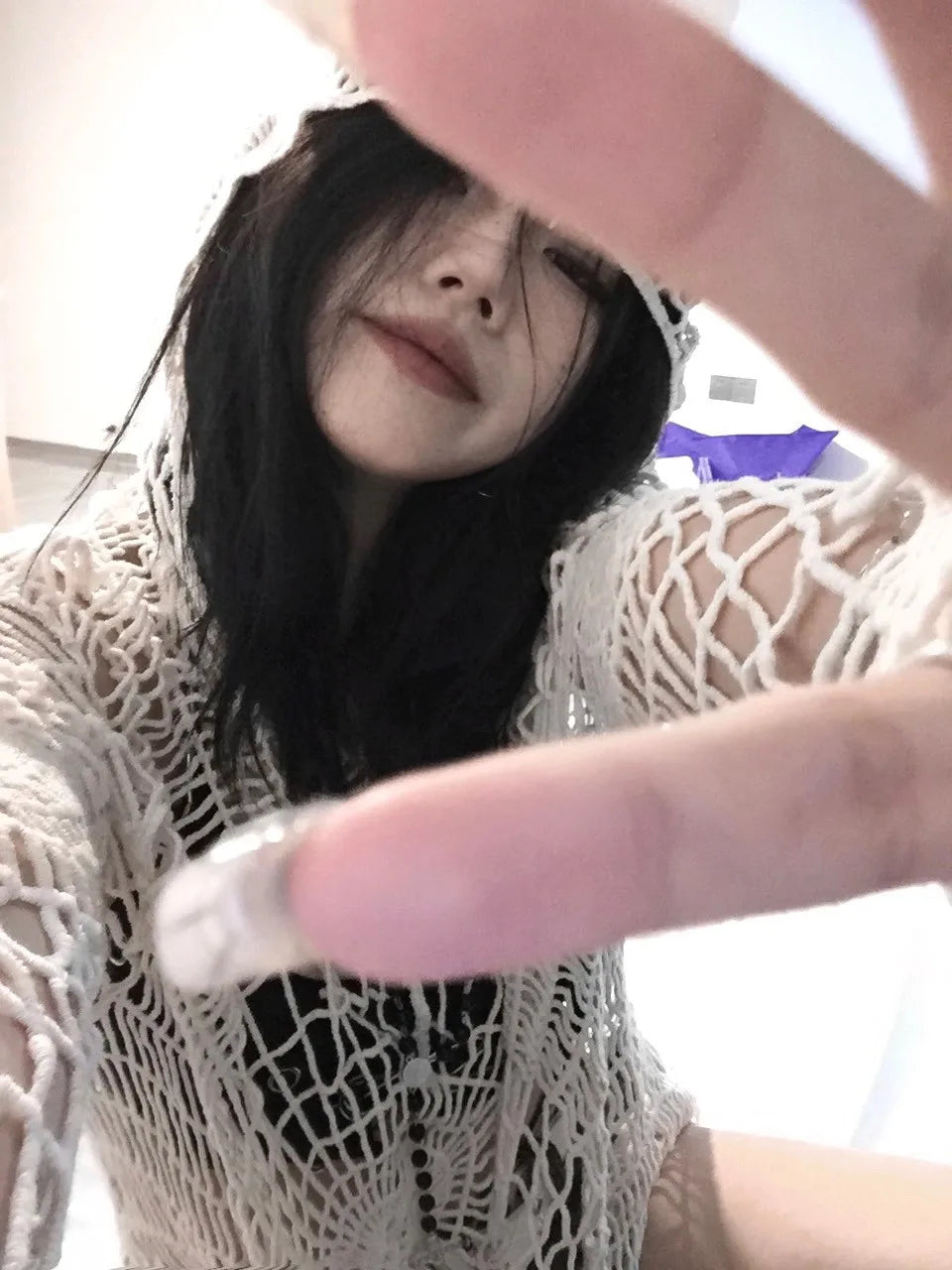 Karrram Japanese Y2k Hollow Out Knitted Top Trashy 2000s Style Spider Web Pullover Vintage Harajuku Hole Hooded Knitwear Grunge