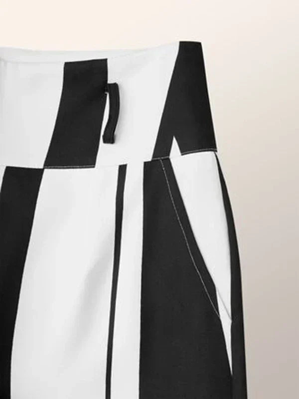 Fashion Black White Striped Wide Leg Pants Women 2024 New Autumn Lace-up High Waisted Loose Casual Commute Trousers