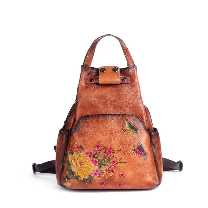 Genuine Leather Embossed Vintage Shoulder Bag for Women