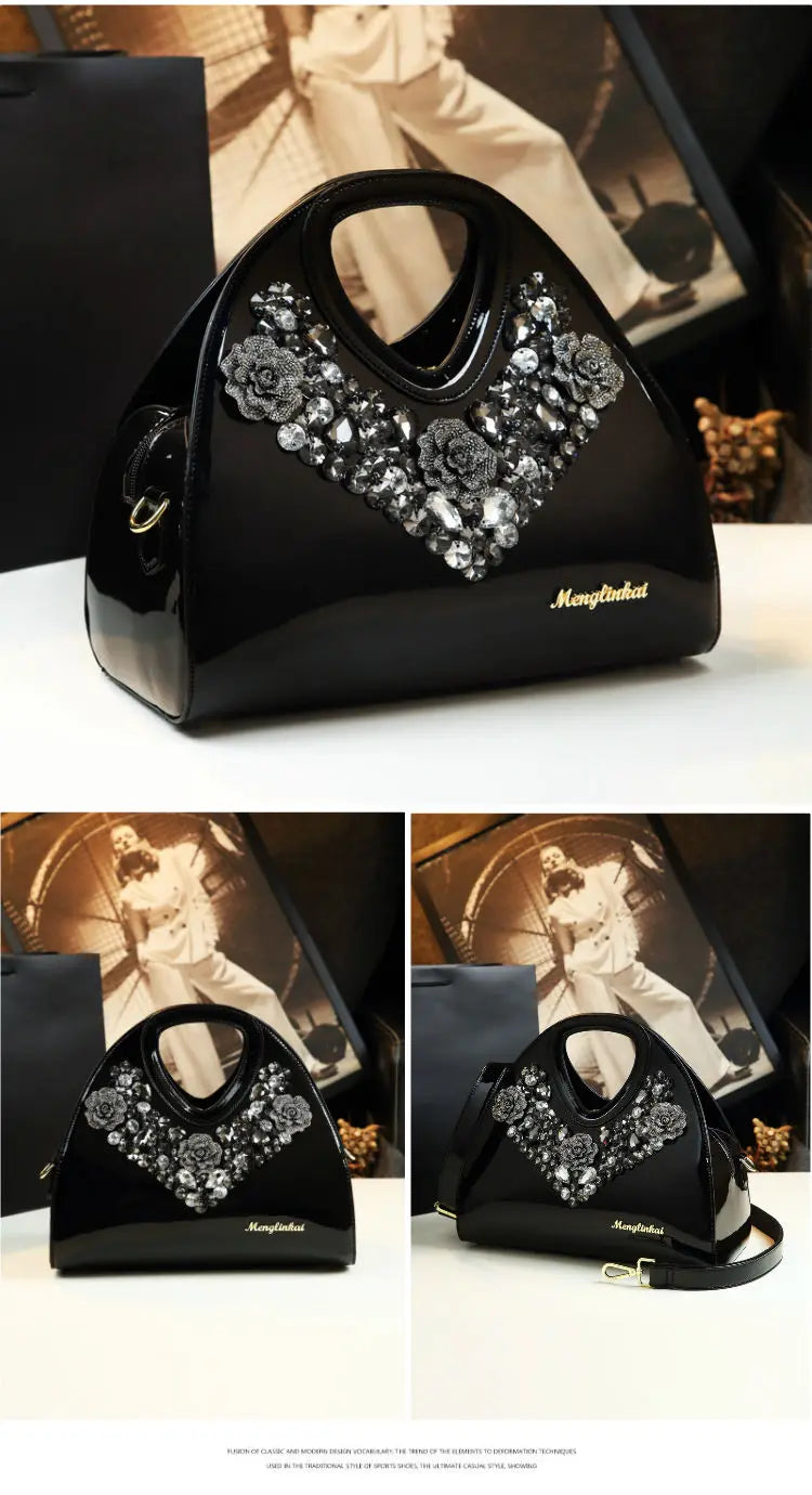 Designer Brand Fashionable Diamond-encrusted Dumpling Bag Genuine Leather Hand-held Crossbody Bags for Women Sac À Main Femme