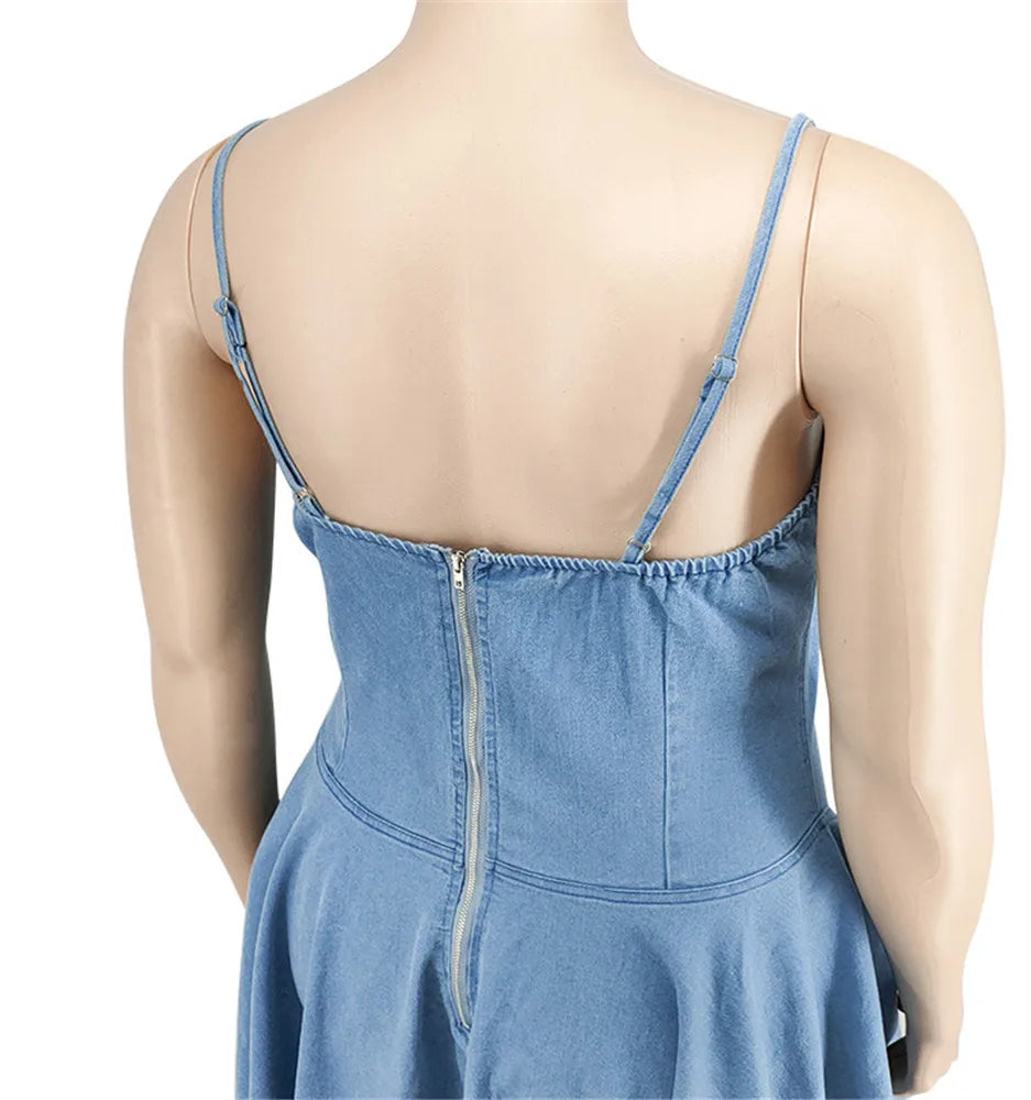 Wmstar Women's Dress Plus Size Xl-5xl Summer Clothing Striped Denim Streetwear Badage Mini Dresses 2022 Wholesale Dropshipping